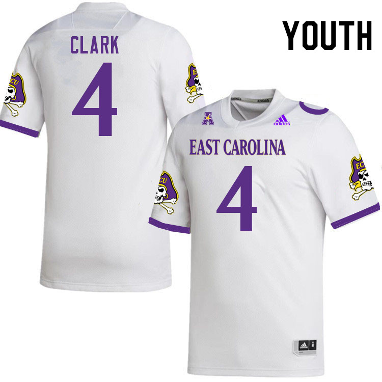 Youth #4 Javion Clark ECU Pirates College Football Jerseys Stitched-White